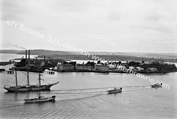 HAULBOWLINE PANORAMA  IRISHSTEEL WORKS  WITH SAILING SHIP MERCATOR  BELGIUM